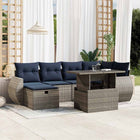 7-piece garden sofa set with cushions, grey poly rattan