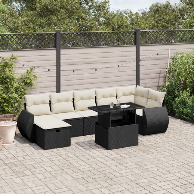 8-delige Loungeset met kussens poly rattan zwart