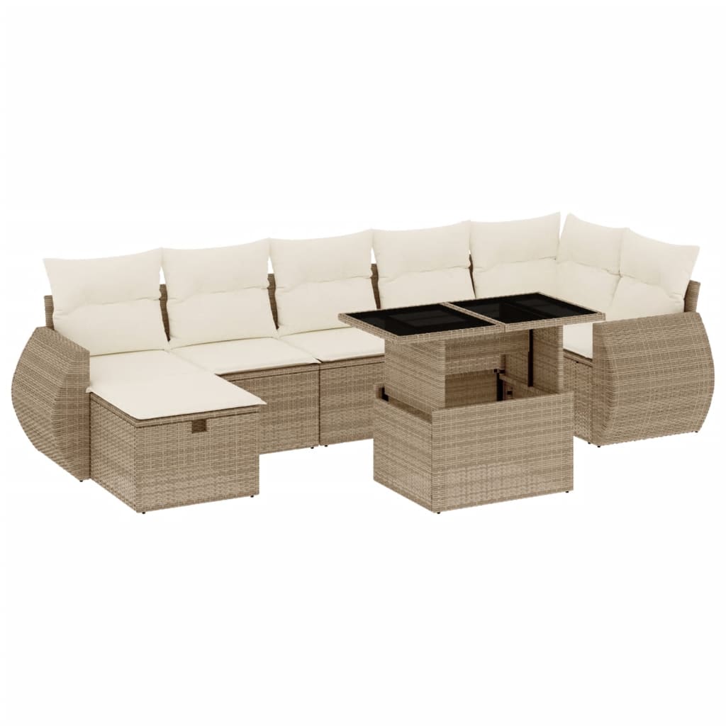8-delige Loungeset met kussens poly rattan beige