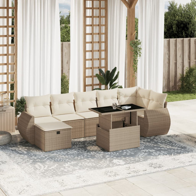 8-delige Loungeset met kussens poly rattan beige