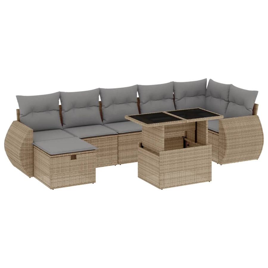 8-delige Loungeset met kussens poly rattan beige