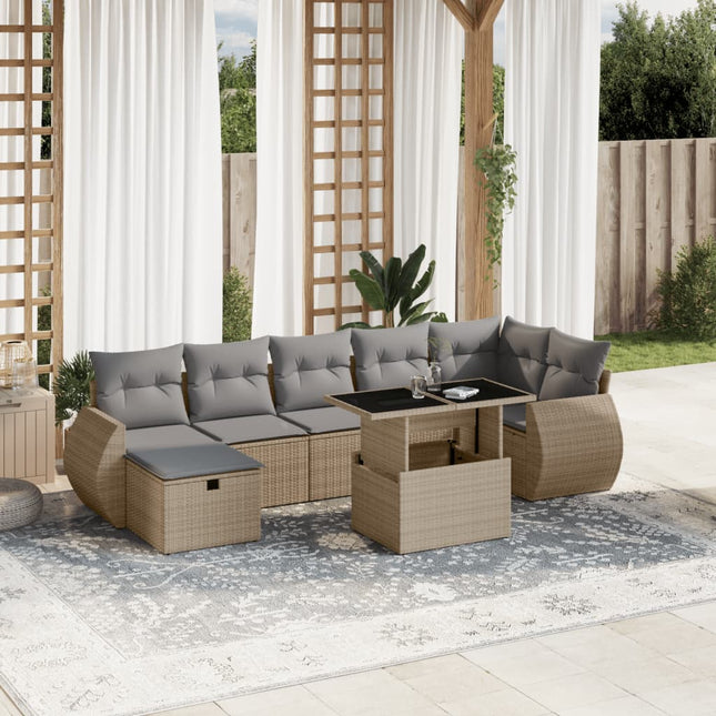 8-delige Loungeset met kussens poly rattan beige