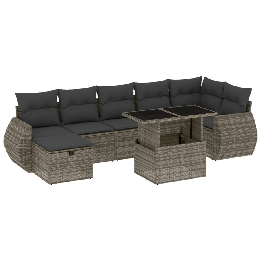 8-delige Loungeset met kussens poly rattan grijs