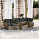 8-delige Loungeset met kussens poly rattan grijs