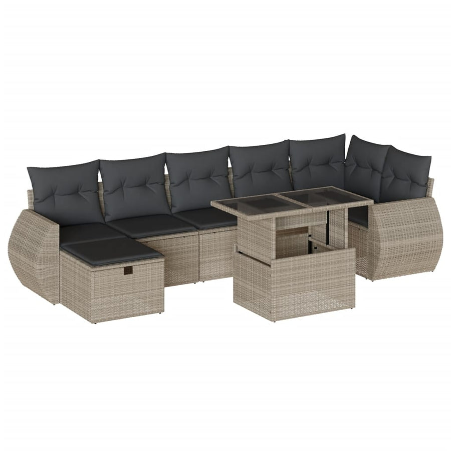 8-delige Loungeset met kussens poly rattan lichtgrijs