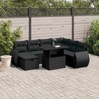 8-delige Loungeset met kussens poly rattan zwart