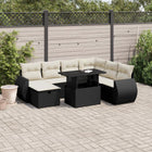 8-delige Loungeset met kussens poly rattan zwart