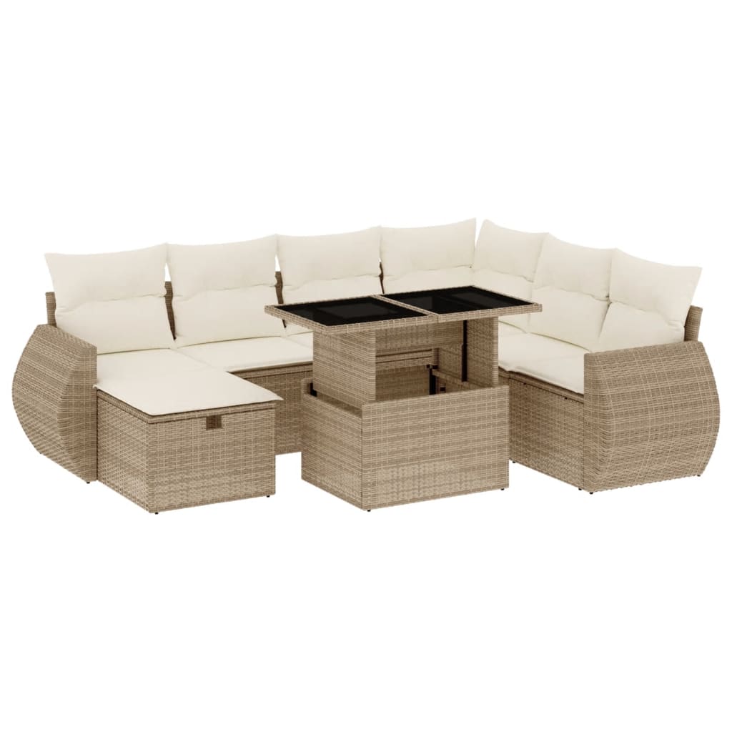 8-delige Loungeset met kussens poly rattan beige