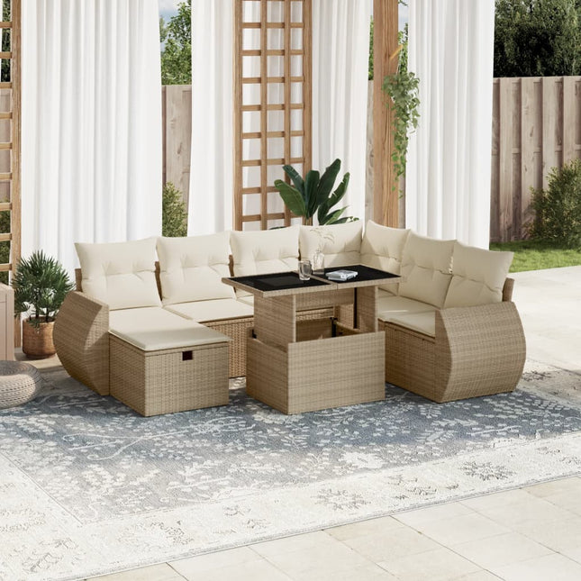 8-delige Loungeset met kussens poly rattan beige