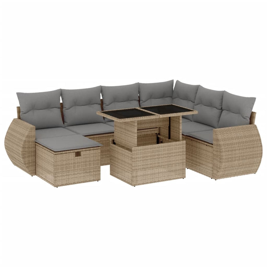 8-delige Loungeset met kussens poly rattan beige