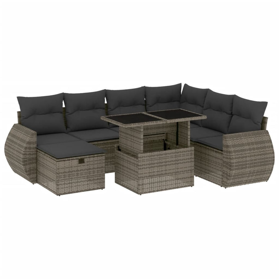 8-delige Loungeset met kussens poly rattan grijs