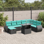 9-piece garden sofa set with cushions in black poly rattan
