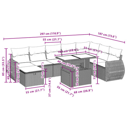 9-delige Loungeset met kussens poly rattan beige