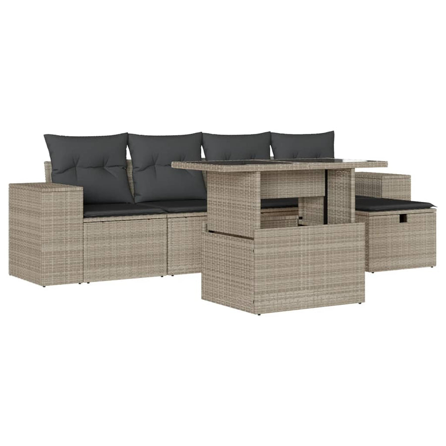 6-delige Loungeset met kussens poly rattan lichtgrijs