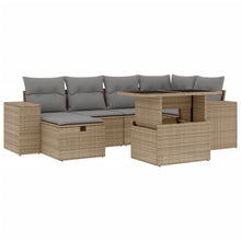 7-delige Loungeset met kussens poly rattan beige