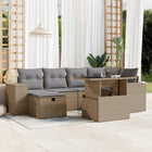 7-delige Loungeset met kussens poly rattan beige