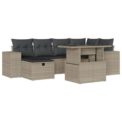 7-delige Loungeset met kussens poly rattan lichtgrijs
