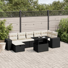 8-delige Loungeset met kussens poly rattan zwart