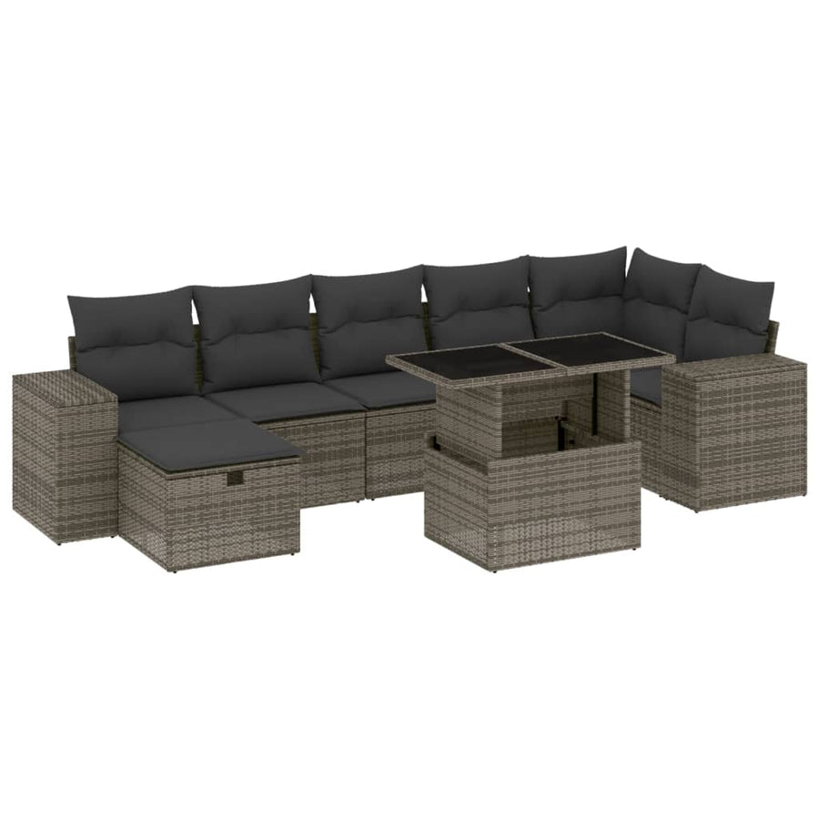 8-delige Loungeset met kussens poly rattan grijs