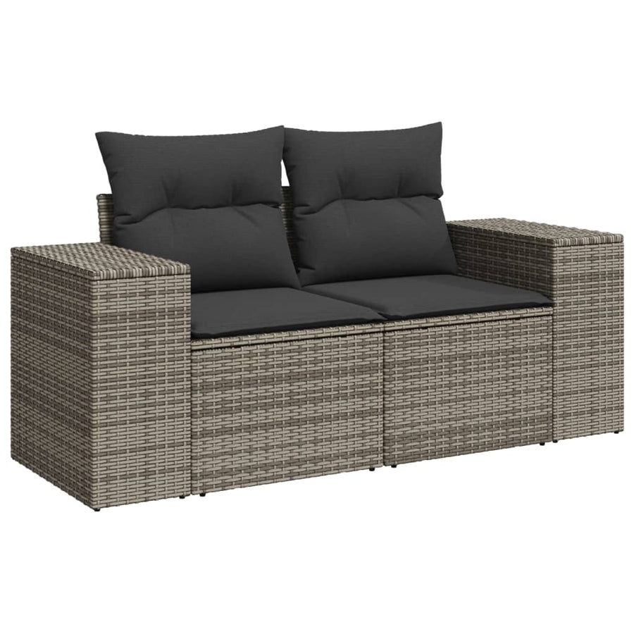 8-delige Loungeset met kussens poly rattan grijs