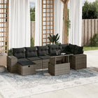 8-delige Loungeset met kussens poly rattan grijs