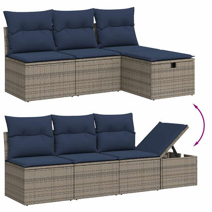 8-delige tuinbankset met kussens, grijs polyrotan