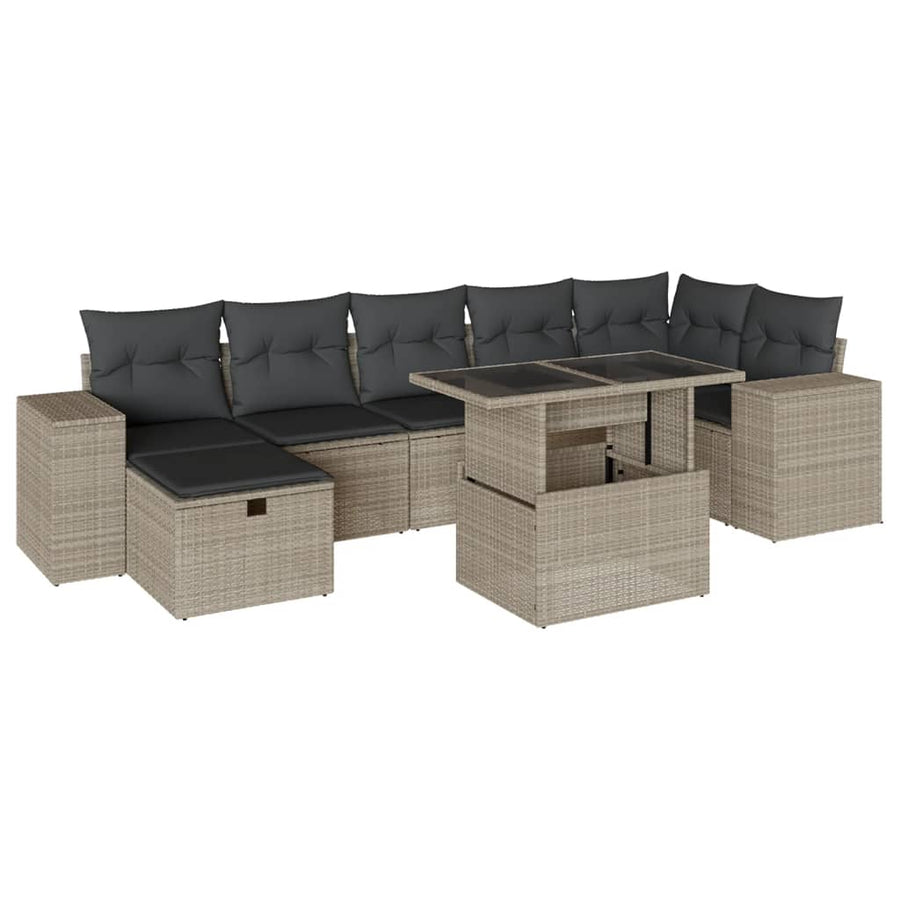 8-delige Loungeset met kussens poly rattan lichtgrijs