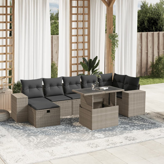 8-delige Loungeset met kussens poly rattan lichtgrijs