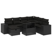 8-delige Loungeset met kussens poly rattan zwart