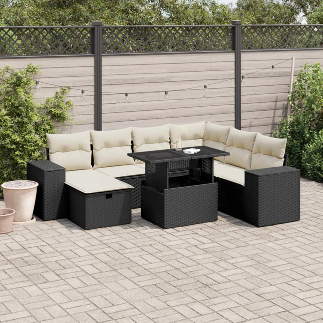 8-delige Loungeset met kussens poly rattan zwart