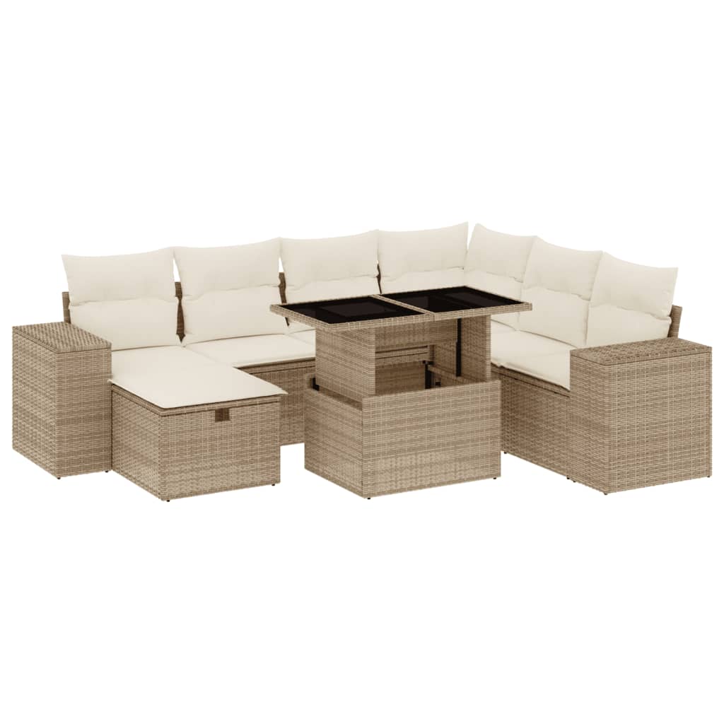 8-delige Loungeset met kussens poly rattan beige