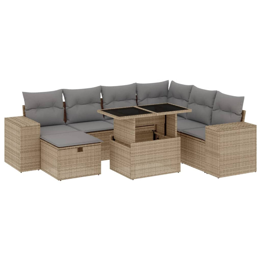 8-delige Loungeset met kussens poly rattan beige