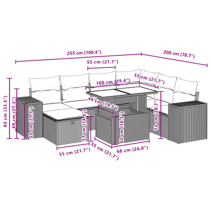 8-delige Loungeset met kussens poly rattan beige