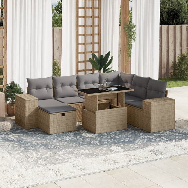 8-delige Loungeset met kussens poly rattan beige