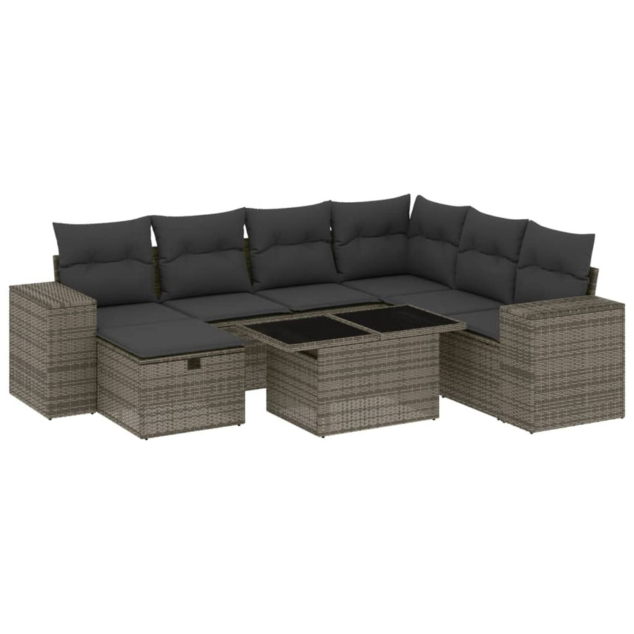8-delige Loungeset met kussens poly rattan grijs