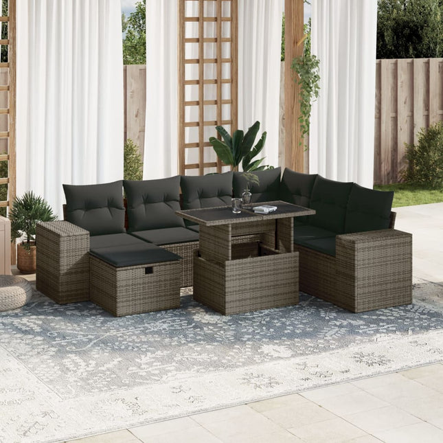 8-delige Loungeset met kussens poly rattan grijs