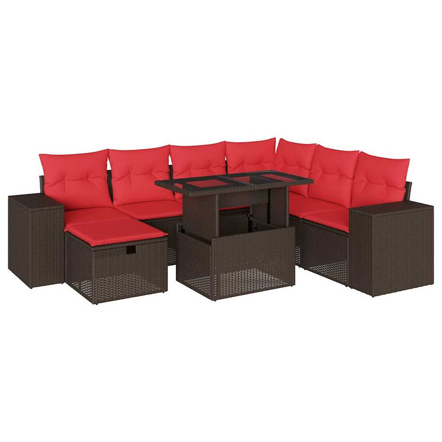 8-delige tuinbankset met kussens, bruin polyrotan