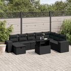 9-delige Loungeset met kussens poly rattan zwart