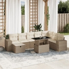 9-delige Loungeset met kussens poly rattan beige