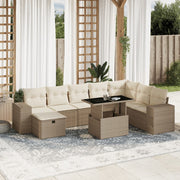 Loungeset poly rattan 9-delig beige