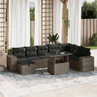 9-delige Loungeset met kussens poly rattan grijs