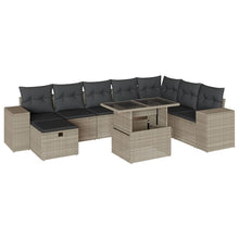 9-delige Loungeset met kussens poly rattan lichtgrijs