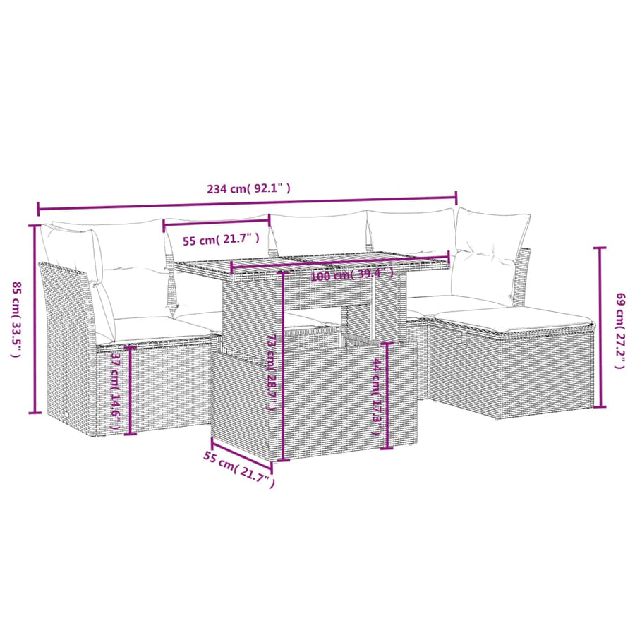 6-Delige Loungeset Met Kussens Poly Rattan Zwart