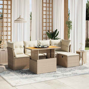 Loungeset 6-delig poly rattan beige acaciahout tafel