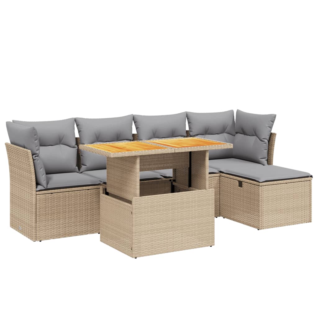 6-delige Loungeset met kussens poly rattan beige