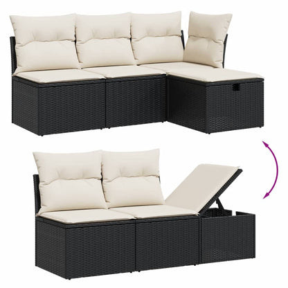 7-delige Loungeset met kussens poly rattan zwart