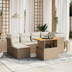 7-delige Loungeset met kussens poly rattan beige