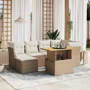 Loungeset 7-delig poly rattan beige verstelbaar tafelblad