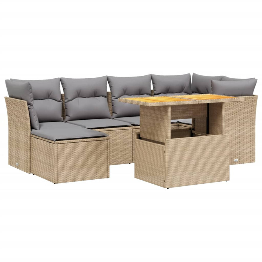 7-delige Loungeset met kussens poly rattan beige