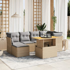 7-delige Loungeset met kussens poly rattan beige